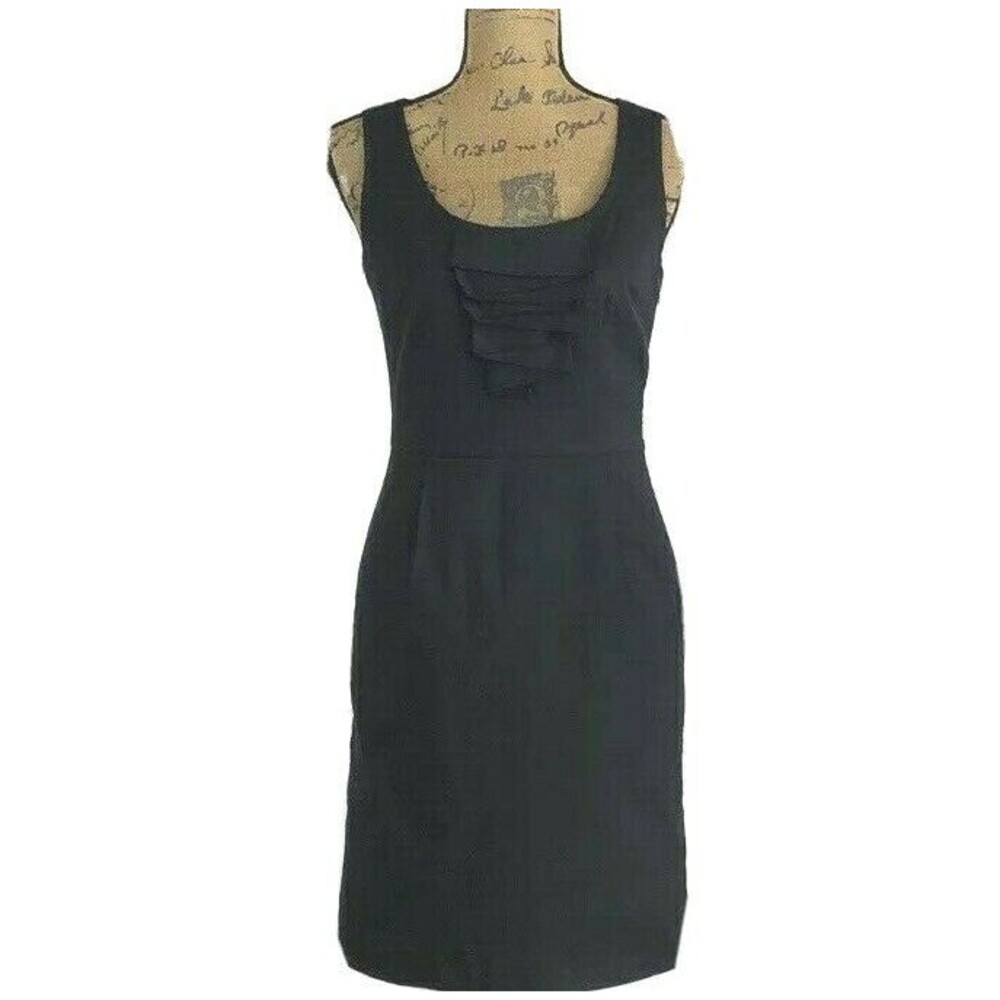 Ann Taylor Dress 2 Solid Black Tier Pleat Front Lined Pocket Business Casual